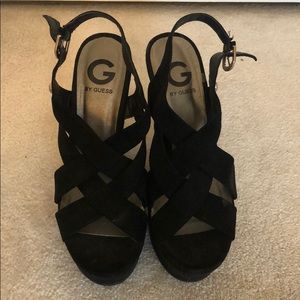 G by Guess black suede wedges, size 7.5